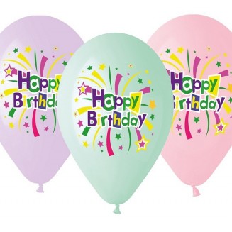 Balón farebný Happy birthday pastelový, veľ.13/33cm, 5ks