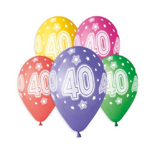 Balón farebný podtlač 40 rokov, veľ.13/33cm, 5ks