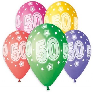 Balon farebný podtlač 50 rokov, veľ.13/33cm, 5ks