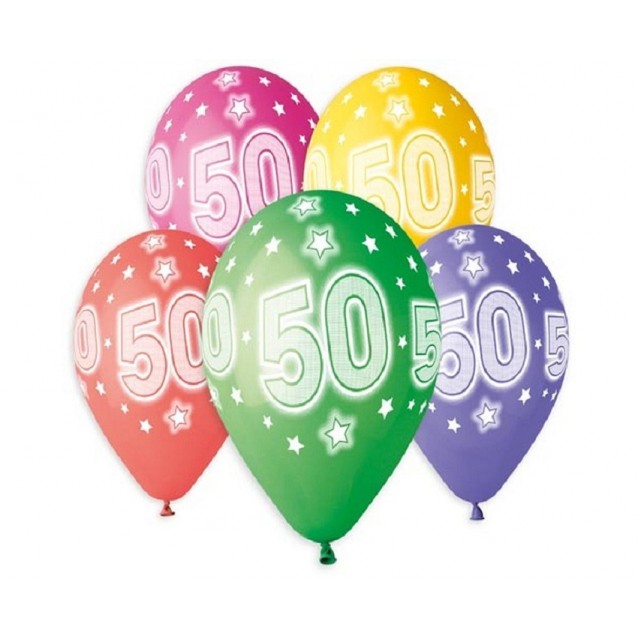 Balon farebný podtlač 50 rokov, veľ.13/33cm, 5ks