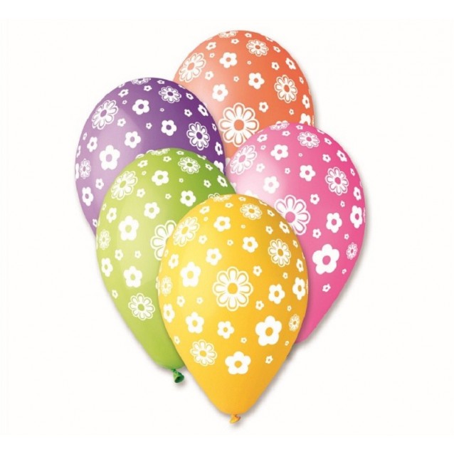 Balón kvetinky mix farieb, veľ.12, 5ks
