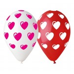 Balón veľké srdce, červeno-biele, veľ.12, 5ks
