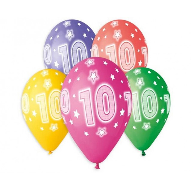 Balón farebný mix podtlač 10, veľ.13, 5ks
