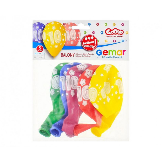 Balón farebný mix podtlač 10, veľ.13, 5ks