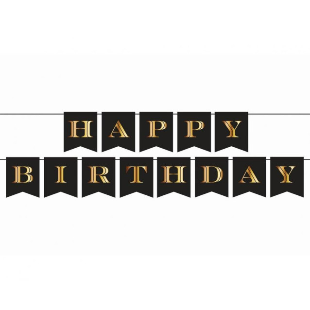 Girlanda „Happy Birthday“ čierno-zlatá – elegantný narodeninový banner Girlanda „Happy Birthday“ čierno-zlatá – elegantný narodeninový banner