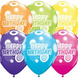 balón Happy Birthday bubliny farebný mix, veľ.11, 6ks