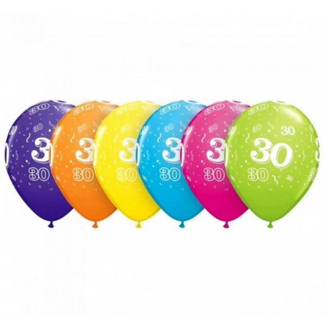 Balón mix farieb 30.narodeniny, veľ.11/6ks