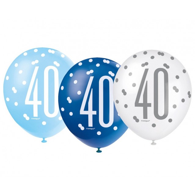 Balón latexový 40th birthday modrá, Veľ.12 / 33cm