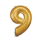 Fóliový balón číslo 9, zlatá, veľ. 40/100cm