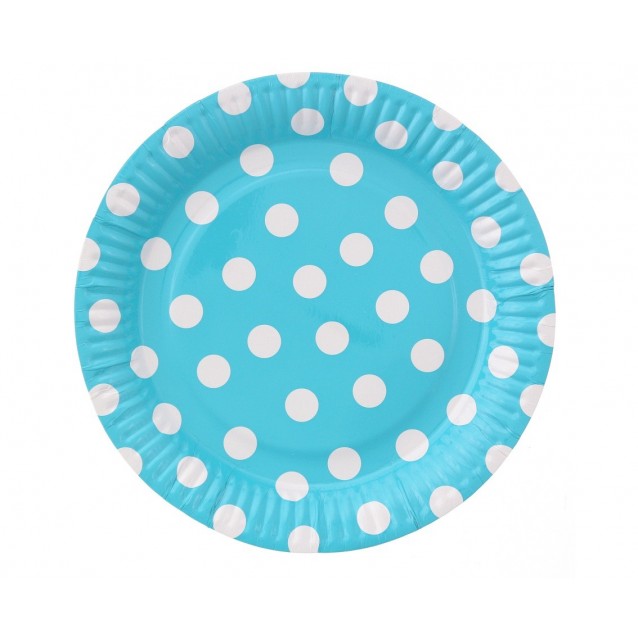 Papierový tanier bodkovaný modrý, Veľ. 23cm, 6ks