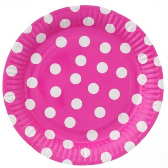 Papierový tanier bodkovaný ružový, Veľ. 23cm, 6ks