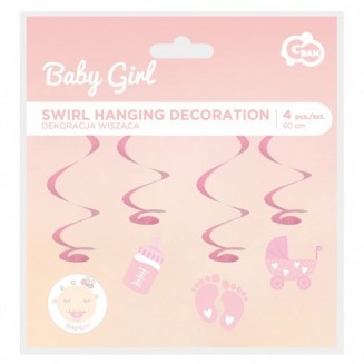 Závesná dekorácia z papiera a fólie B&G Baby Girl, 60 cm, 4 ks