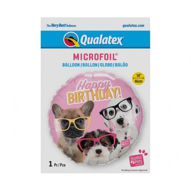 Fóliový balónik 18" QL narodeninové šteniatka s okuliarmi