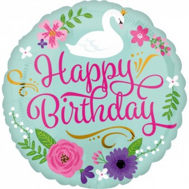 Štandardný balónik HBD Floral Swan, veľ.18