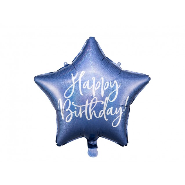 Fóliový balón Holografický modrý Happy birthday