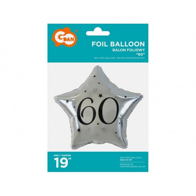 Fóliový balón hviezda strieborná 60, veľ.18