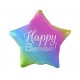 Fóliový balónik Happy Birthday, hviezda s prechodom, biela potlač, 19"