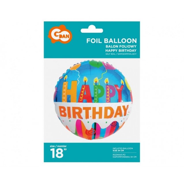 Fóliový balón Happy Birthday (sviečky),veľ18