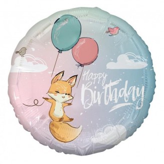 Fóliový balón Líška, Happy Birthday, veľ 18