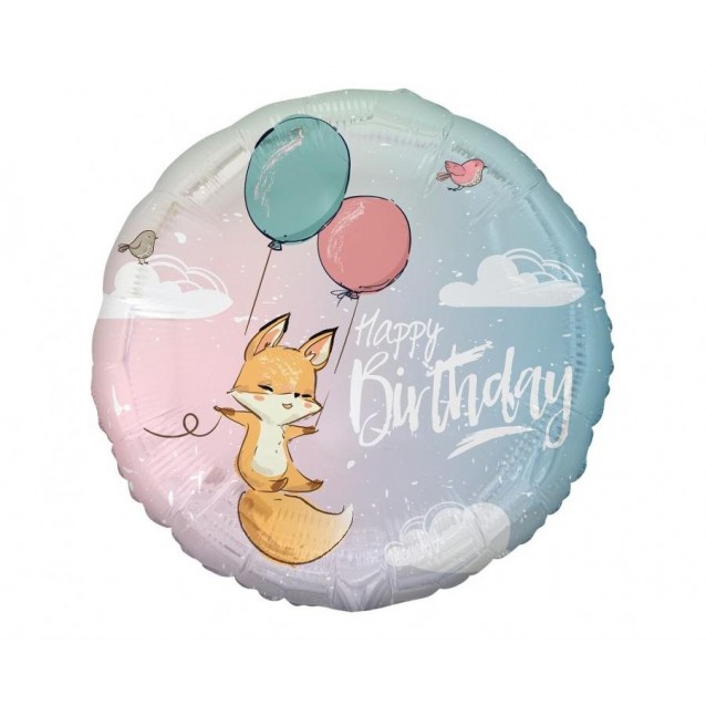 Fóliový balón Líška, Happy Birthday, veľ 18 Fóliový balón Líška, Happy Birthday, veľ 18