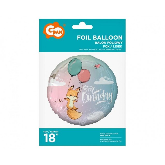 Fóliový balón Líška, Happy Birthday, veľ 18 Fóliový balón Líška, Happy Birthday, veľ 18