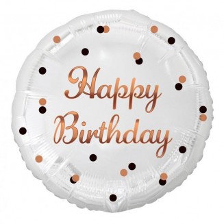 B&C Happy Birthday fóliový balón, biela, ružová a zlatá potlač, 18"