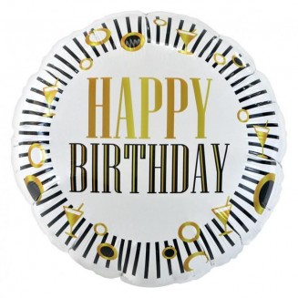 Fóliový balónik Happy Birthday (B&G Party), pruhovaný, veľ18