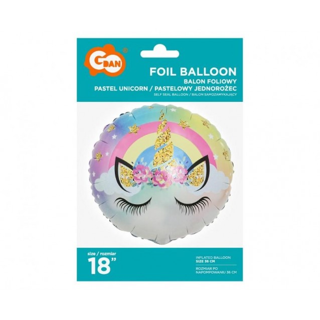 Pastelový fóliový balón Unicorn, veľ18