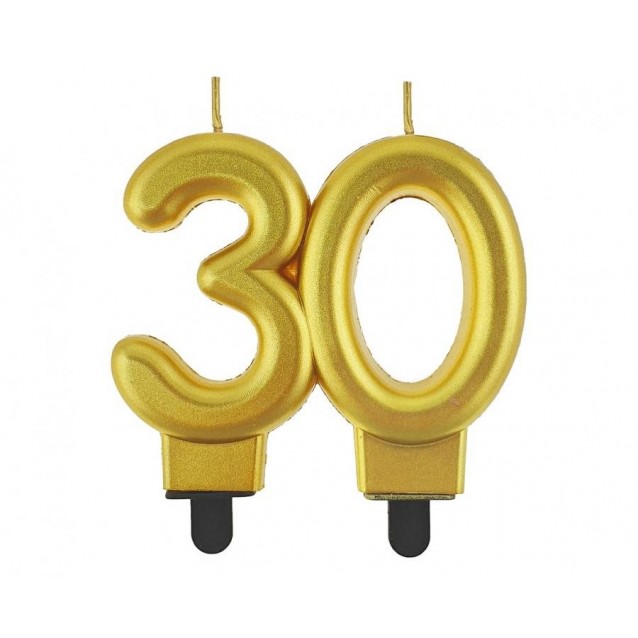 Sviečka 30, zlatá, 7cm