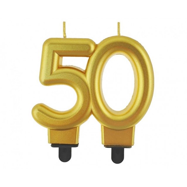 Sviečka 50, zlatá, 7cm