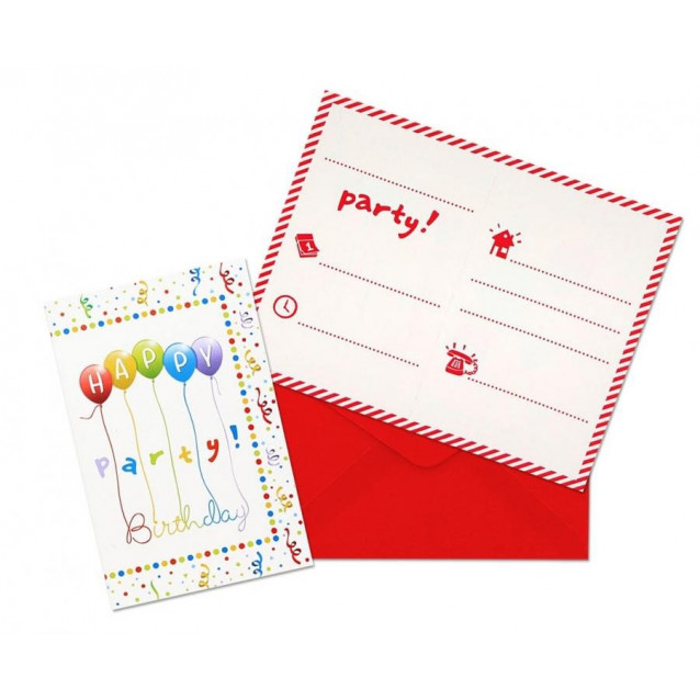 Pozvánky Happy birthday streams, 6ks/bal