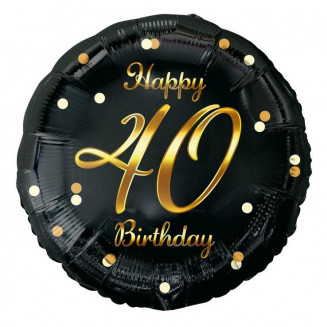 B&C Happy 40 Birthday fóliový balón, čierny, zlatá podtlač, 18"