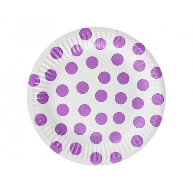 Papierové taniere Fialové bodky, 18cm/6ks