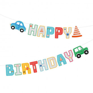 Nápis Happy birthday, Autá, 250x17cm