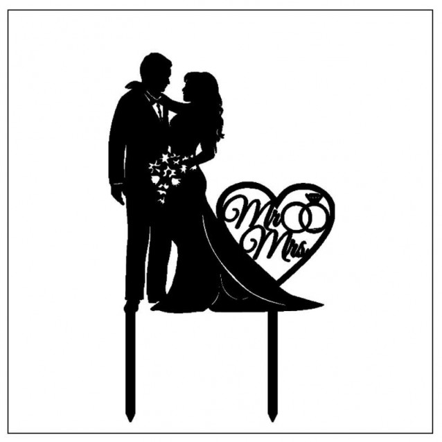 Zápich na tortu MR&MRS, čierny srdce