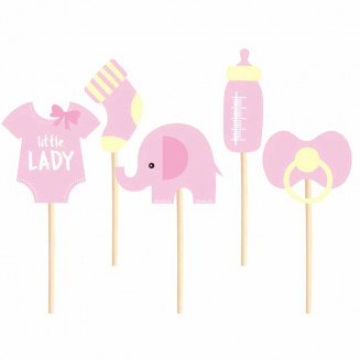 Zápich Baby shower slonik, ružový, 5ks