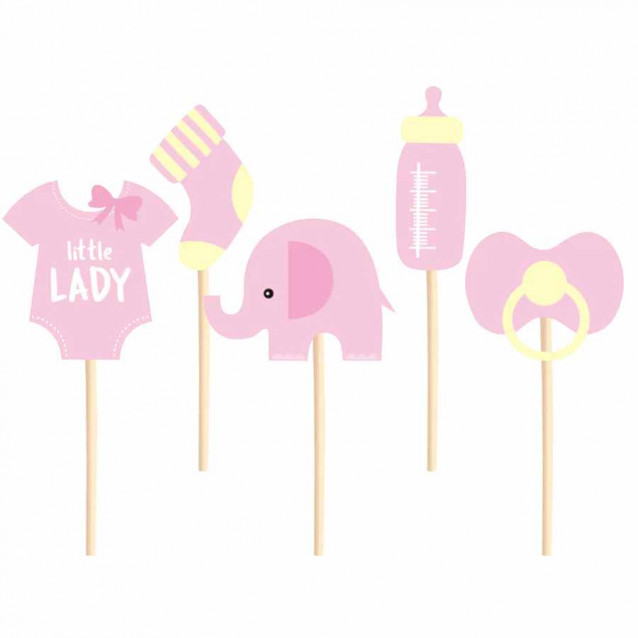 Zápich Baby shower slonik, ružový, 5ks