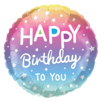 Fóliový balón „Happy Birthday to You“ – dúhový so hviezdičkami, 45 cm