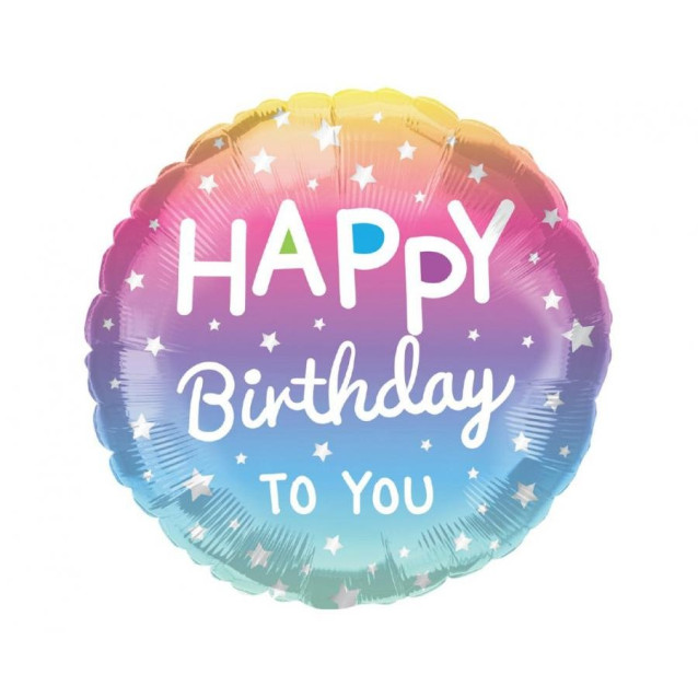 Fóliový balón „Happy Birthday to You“ – dúhový so hviezdičkami, 45 cm
