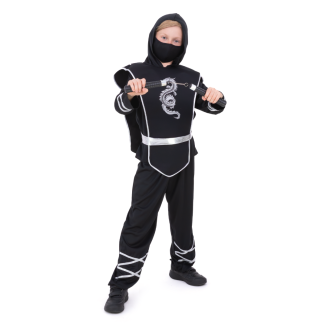 Kostým ninja strieborný drak 130/140cm